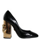 Black Gold Patent Leather Logo Heels Pumps Shoes