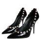 Black Crystals Leather High Heels Pumps Shoes