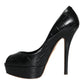 Black Leather Platform Heels Pumps Shoes