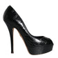 Black Leather Platform Heels Pumps Shoes