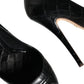 Black Leather Platform Heels Pumps Shoes