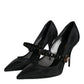 Black Mesh Mary Jane Crystal Heel Pumps Shoes