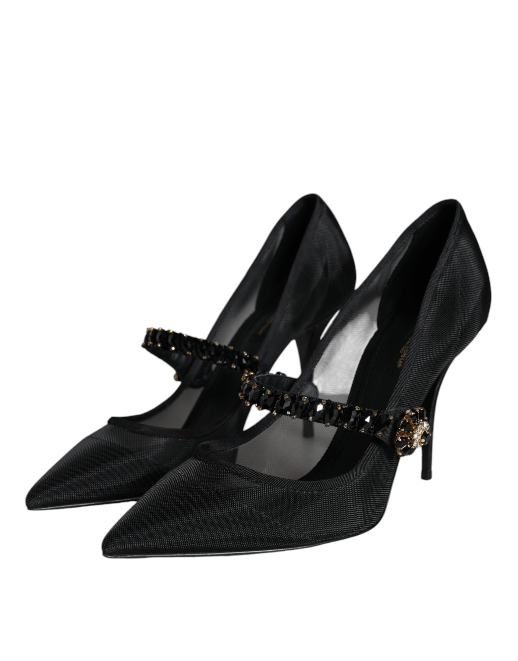 Scarpe con tacco in cristallo Mary Jane in rete nera