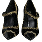 Black Mary Janes Velvet Gold Pumps Shoes