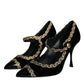 Black Mary Janes Velvet Gold Pumps Shoes