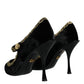 Black Mary Janes Velvet Gold Pumps Shoes