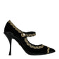 Black Mary Janes Velvet Gold Pumps Shoes