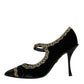 Black Mary Janes Velvet Gold Pumps Shoes