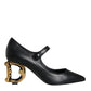 Black Leather Logo Heels Mary Janes Pumps Shoes