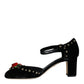 Black Velvet Roses Ankle Strap Pumps Shoes