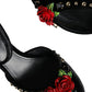 Black Velvet Roses Ankle Strap Pumps Shoes