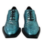 Scarpe eleganti con tacco a blocco Derby in pelle blu