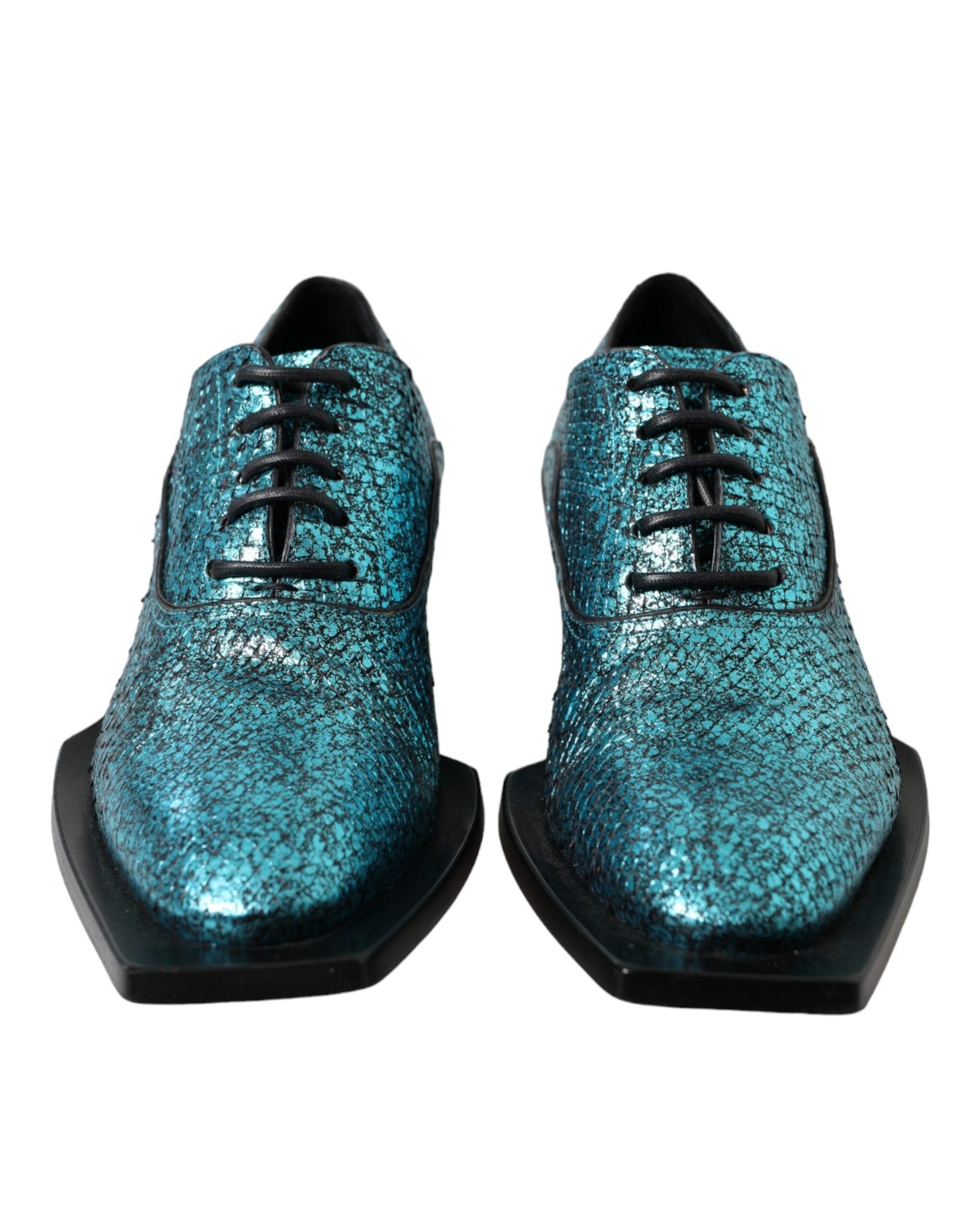 Scarpe eleganti con tacco a blocco Derby in pelle blu