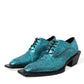 Scarpe eleganti con tacco a blocco Derby in pelle blu