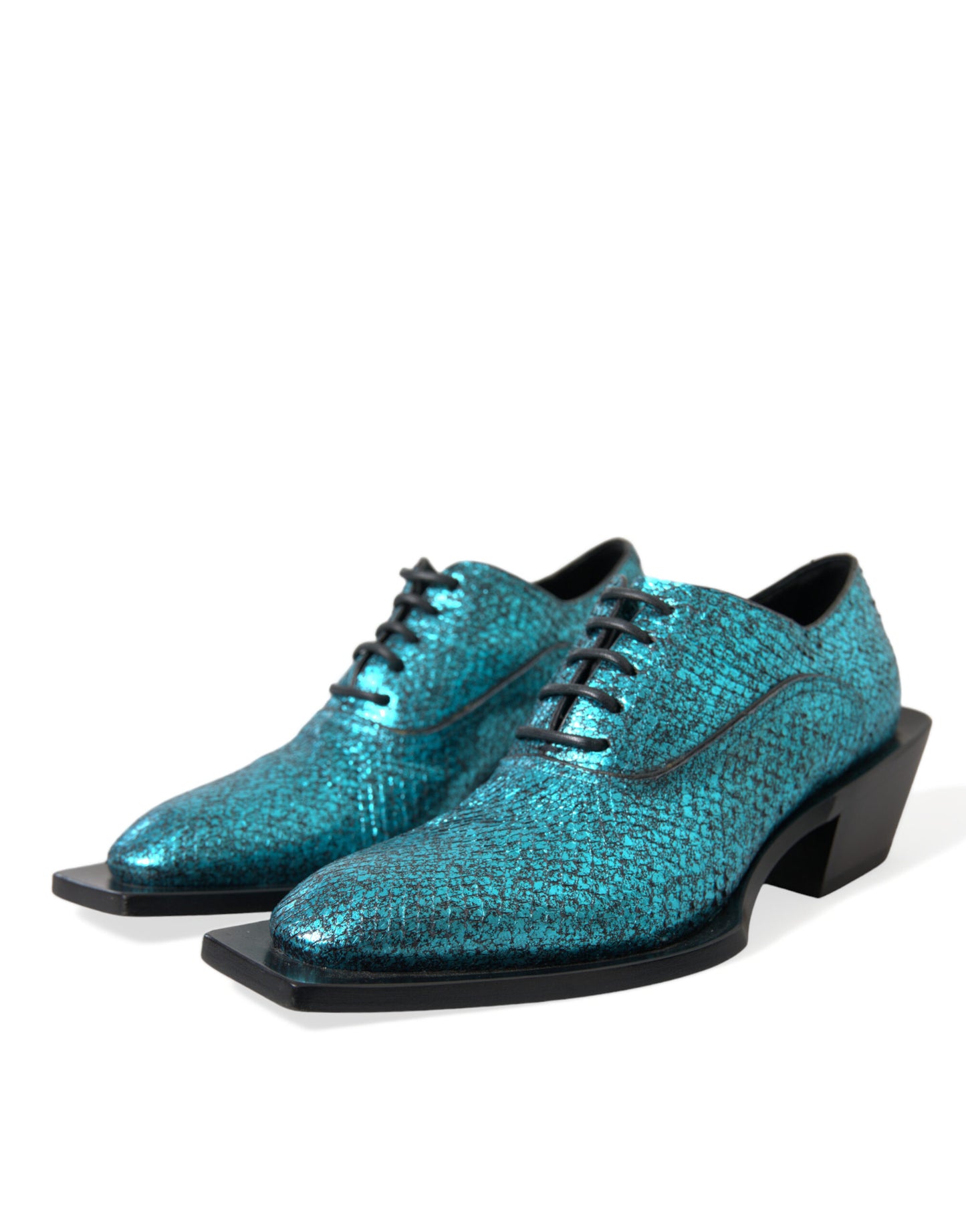 Scarpe eleganti con tacco a blocco Derby in pelle blu