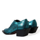 Scarpe eleganti con tacco a blocco Derby in pelle blu