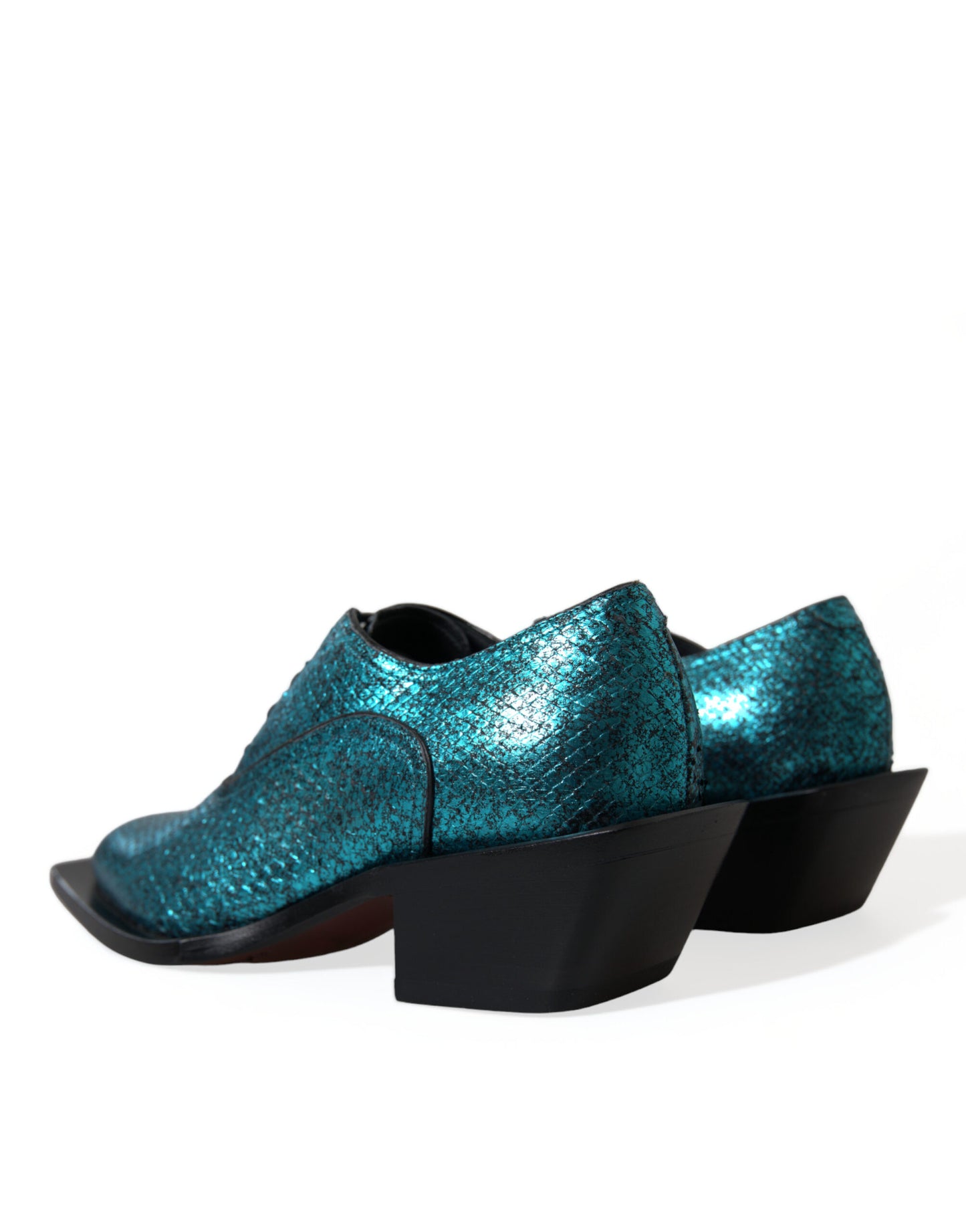 Scarpe eleganti con tacco a blocco Derby in pelle blu