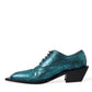 Blue Leather Derby Block Heels Dress Shoes