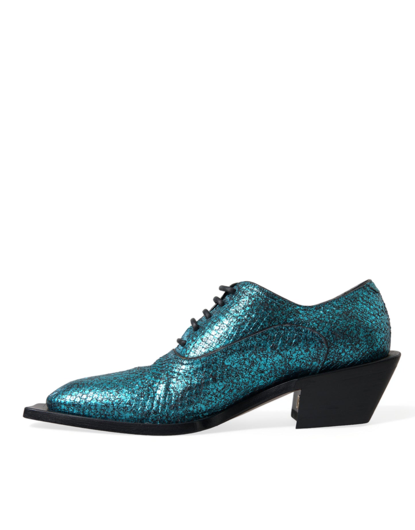 Scarpe eleganti con tacco a blocco Derby in pelle blu