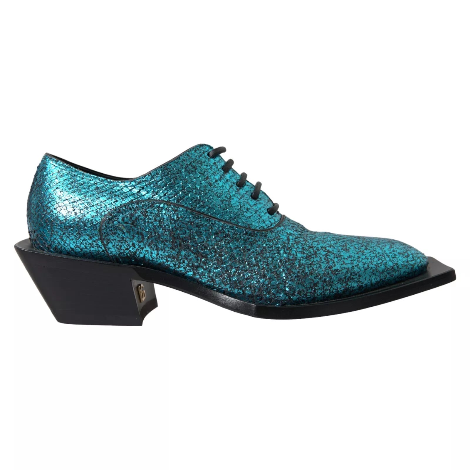 Scarpe eleganti con tacco a blocco Derby in pelle blu