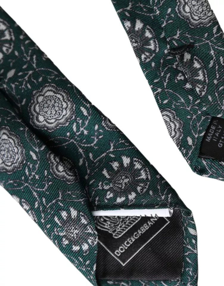 Cravatta regolabile da uomo in seta con stampa floreale verde