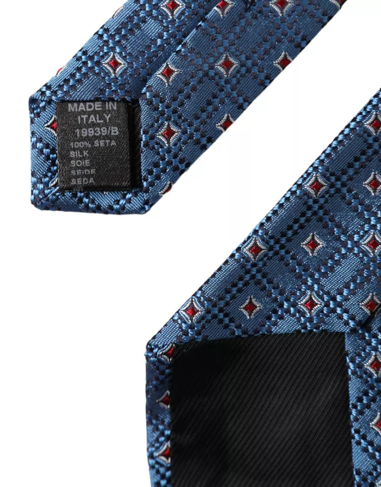 Cravatta regolabile da uomo in seta 100% con fantasia blu