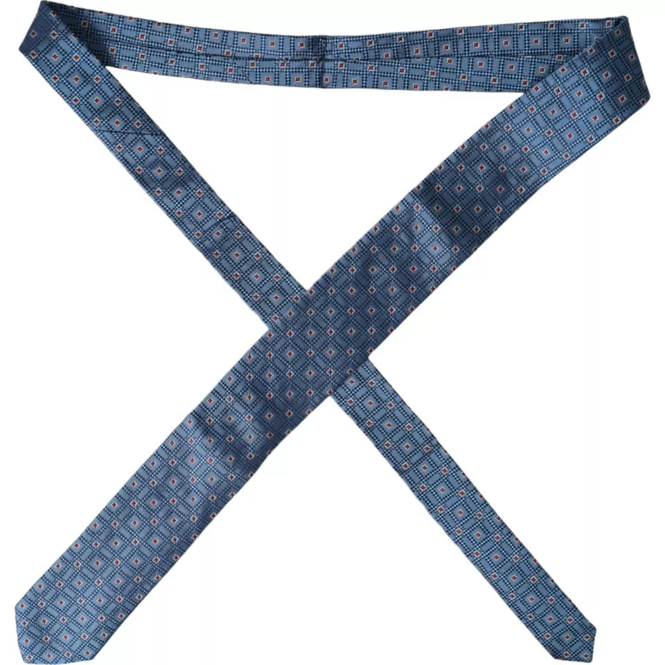 Cravatta regolabile da uomo in seta 100% con fantasia blu