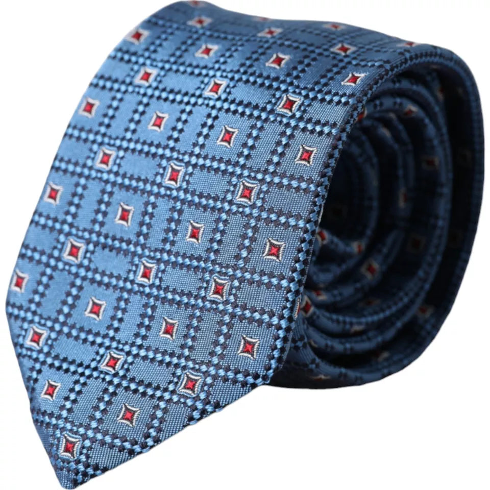 Cravatta regolabile da uomo in seta 100% con fantasia blu