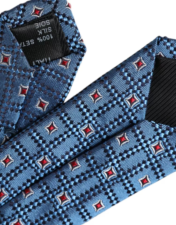 Cravatta regolabile da uomo in seta 100% con fantasia blu