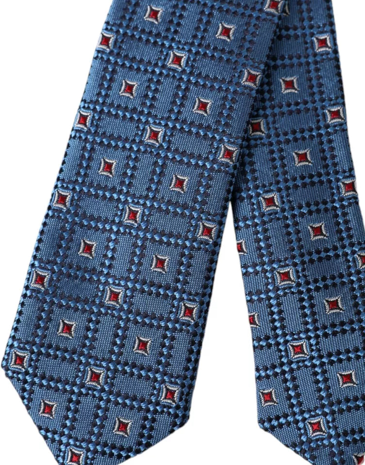 Cravatta regolabile da uomo in seta 100% con fantasia blu