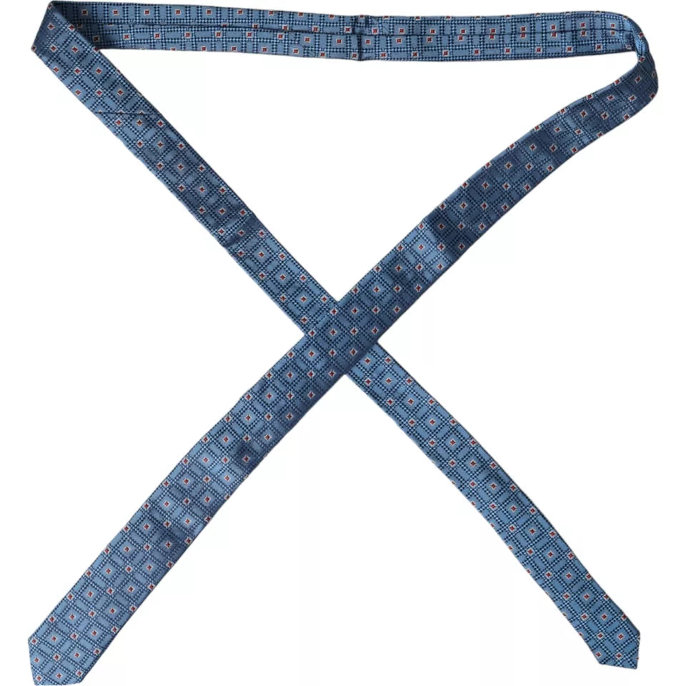 Cravatta regolabile da uomo in seta 100% con fantasia blu