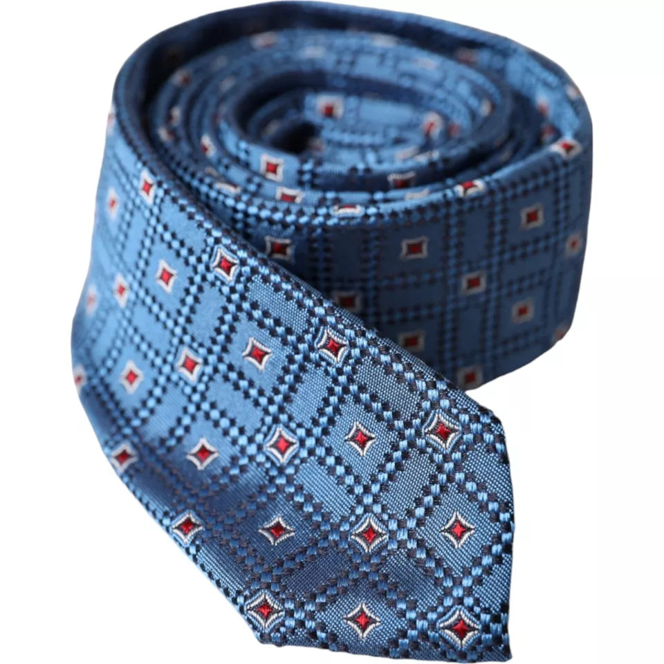 Cravatta regolabile da uomo in seta 100% con fantasia blu