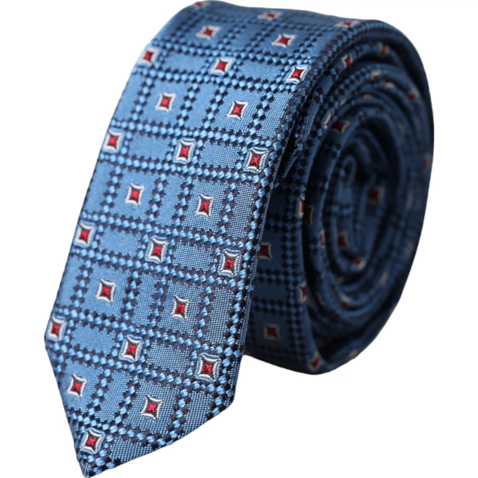 Cravatta regolabile da uomo in seta 100% con fantasia blu