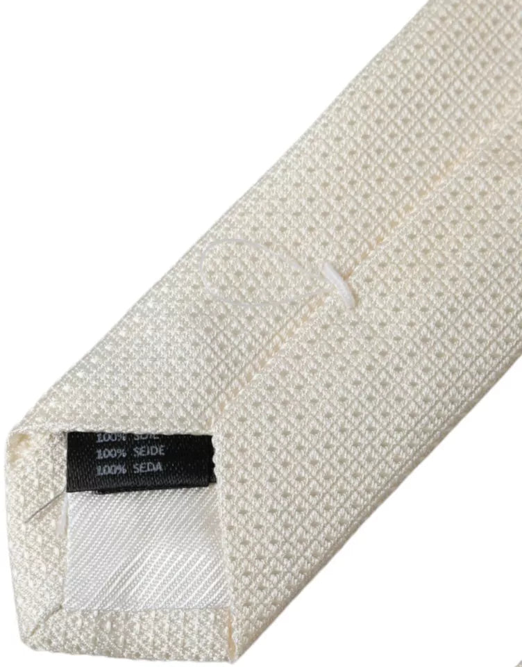 Cravatta regolabile classica in seta con fantasia bianco sporco