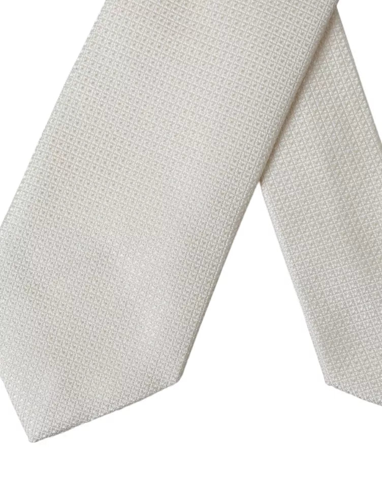 Cravatta regolabile classica in seta con fantasia bianco sporco