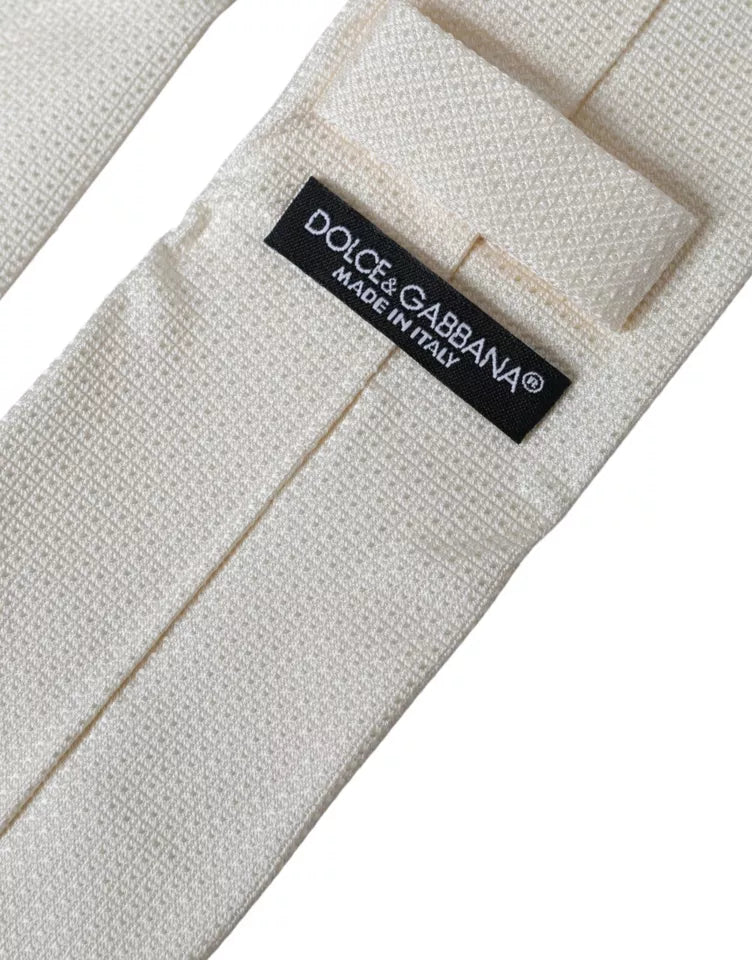 Cravatta regolabile classica in seta con fantasia bianco sporco