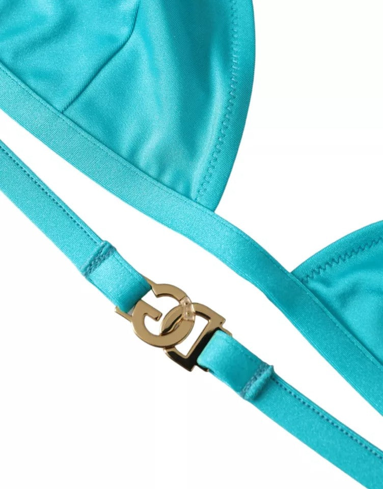 Bikini Top da spiaggia con logo DG e scollo a V blu e verde