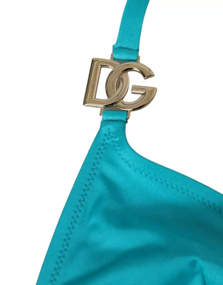 Bikini Top da spiaggia con logo DG e scollo a V blu e verde