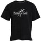 Schwarzes Baumwoll-T-Shirt mit Rundhalsausschnitt und grafischem Print