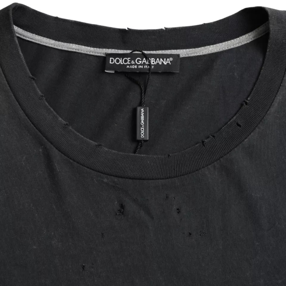 Schwarzes, grafisch bedrucktes Kurzarm-T-Shirt aus Baumwolle