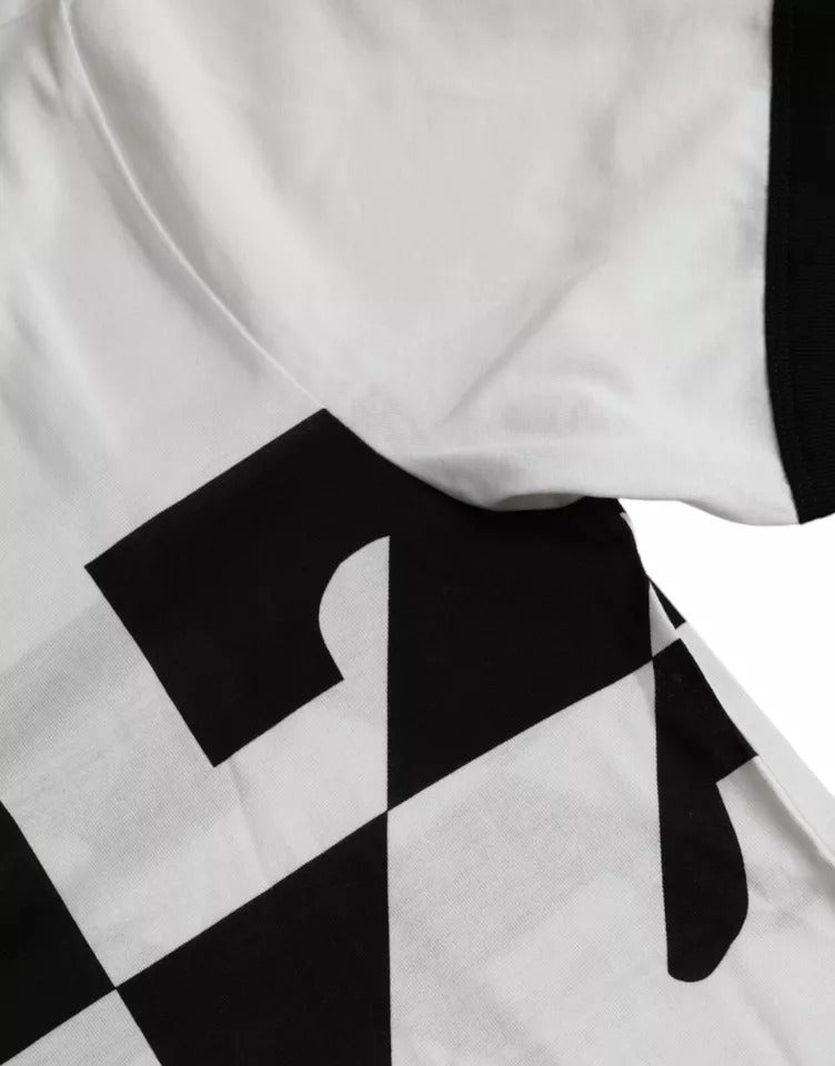 Schwarz-weißes T-Shirt aus Baumwolle mit kurzen Ärmeln und Jazz-Print
