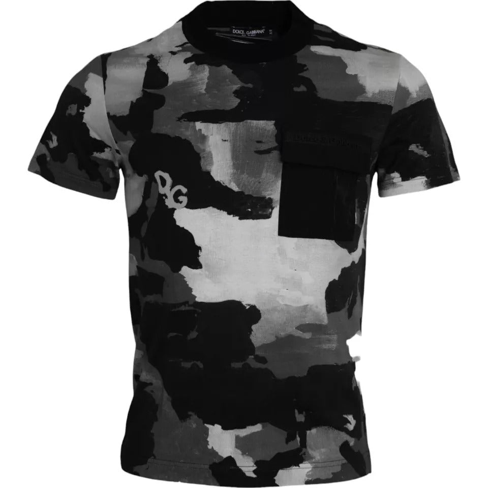 Mehrfarbiges Camouflage-T-Shirt aus Baumwolle mit Rundhalsausschnitt