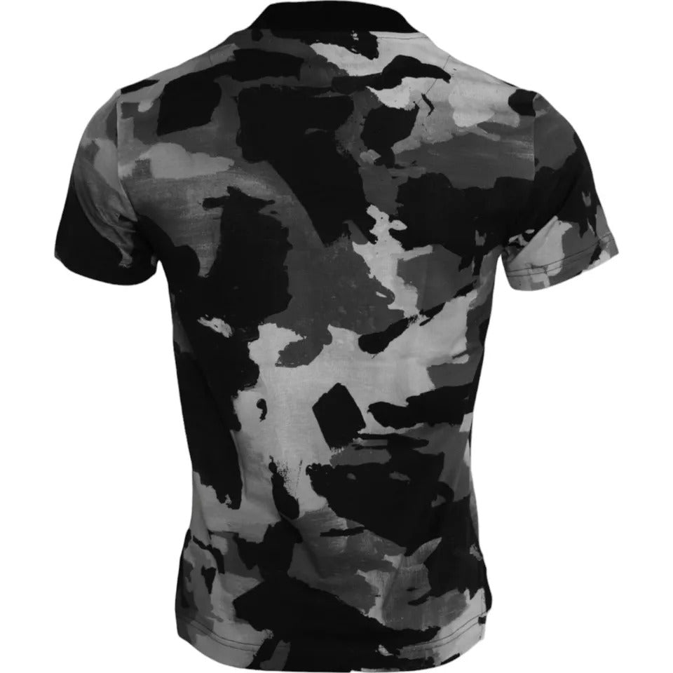 Mehrfarbiges Camouflage-T-Shirt aus Baumwolle mit Rundhalsausschnitt