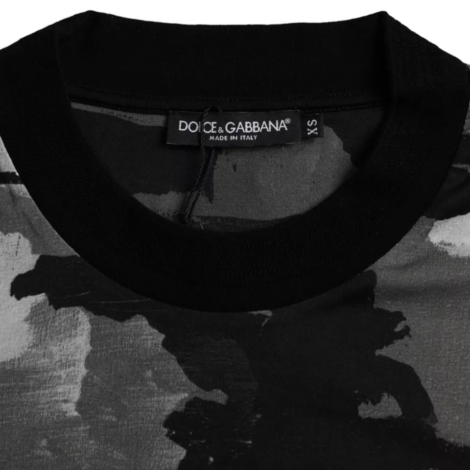 Mehrfarbiges Camouflage-T-Shirt aus Baumwolle mit Rundhalsausschnitt