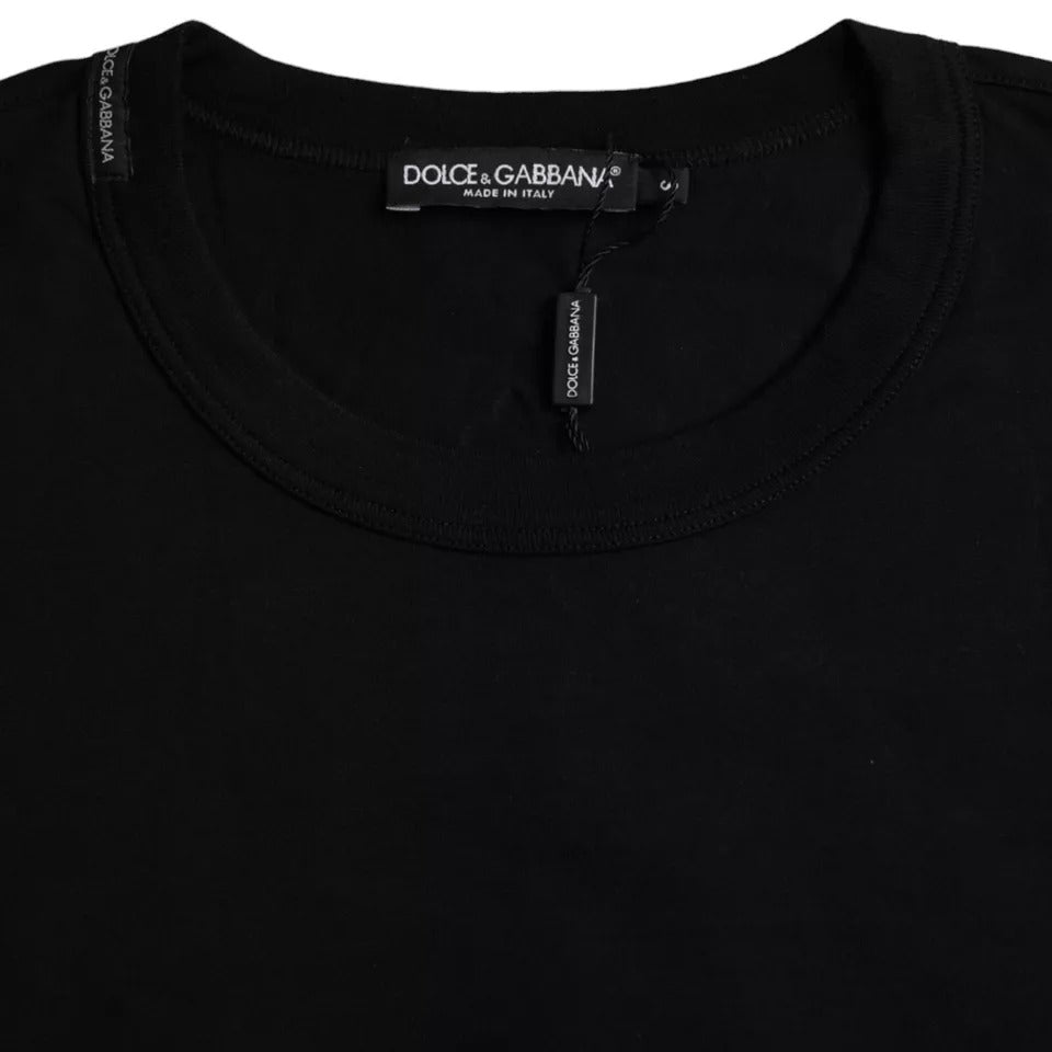 Schwarzes Baumwoll-T-Shirt mit Rundhalsausschnitt und Logoprägung