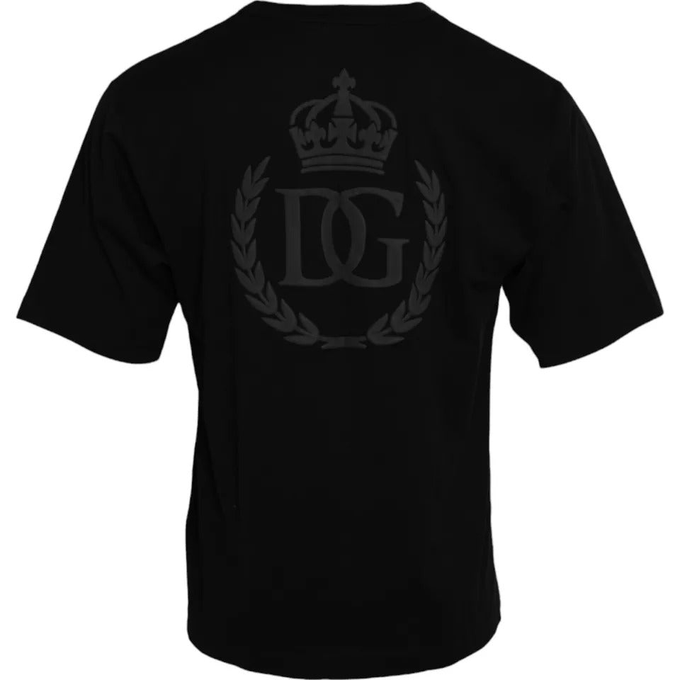 Schwarzes Baumwoll-T-Shirt mit Rundhalsausschnitt und Logoprägung