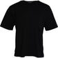 Schwarzes Baumwoll-T-Shirt mit Rundhalsausschnitt und Logoprägung
