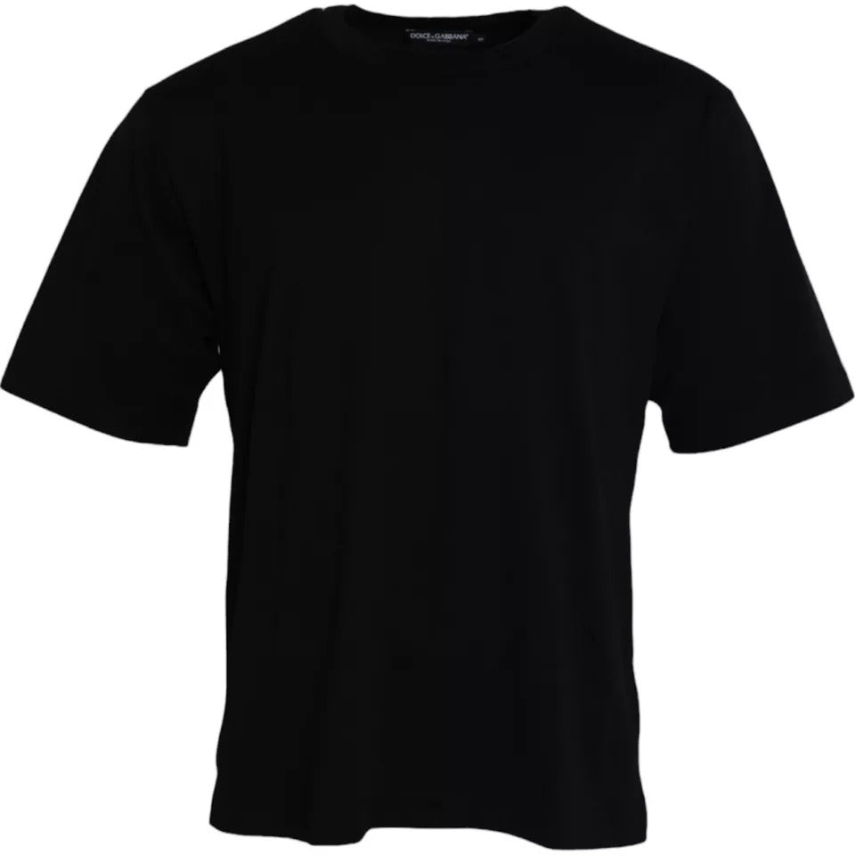 Schwarzes Baumwoll-T-Shirt mit Rundhalsausschnitt und Logoprägung