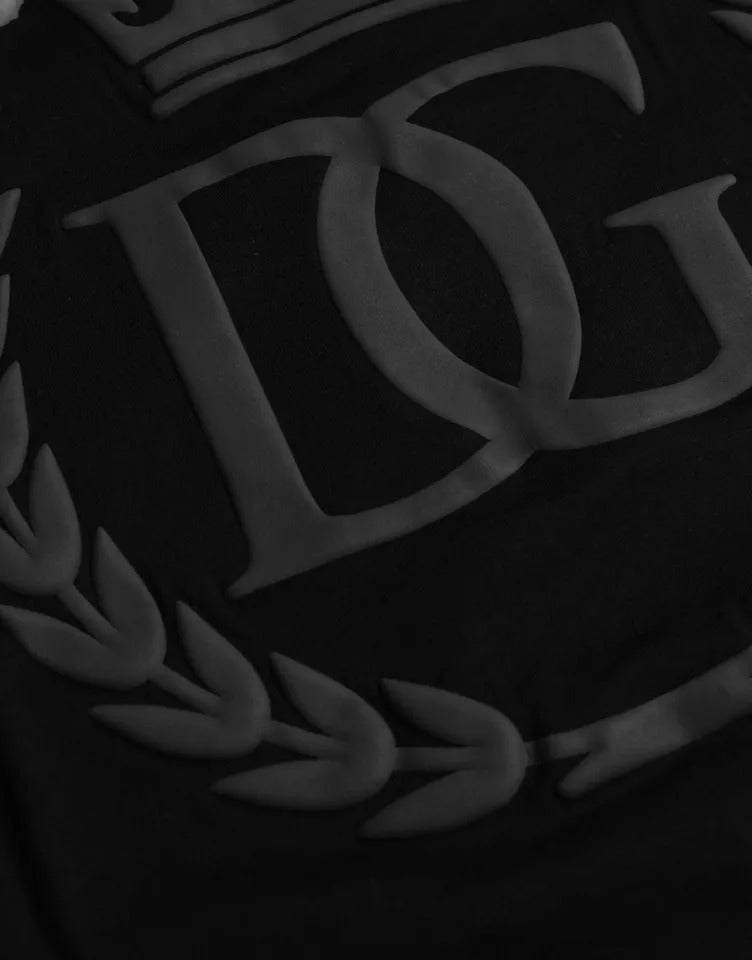 Schwarzes Baumwoll-T-Shirt mit Rundhalsausschnitt und Logoprägung