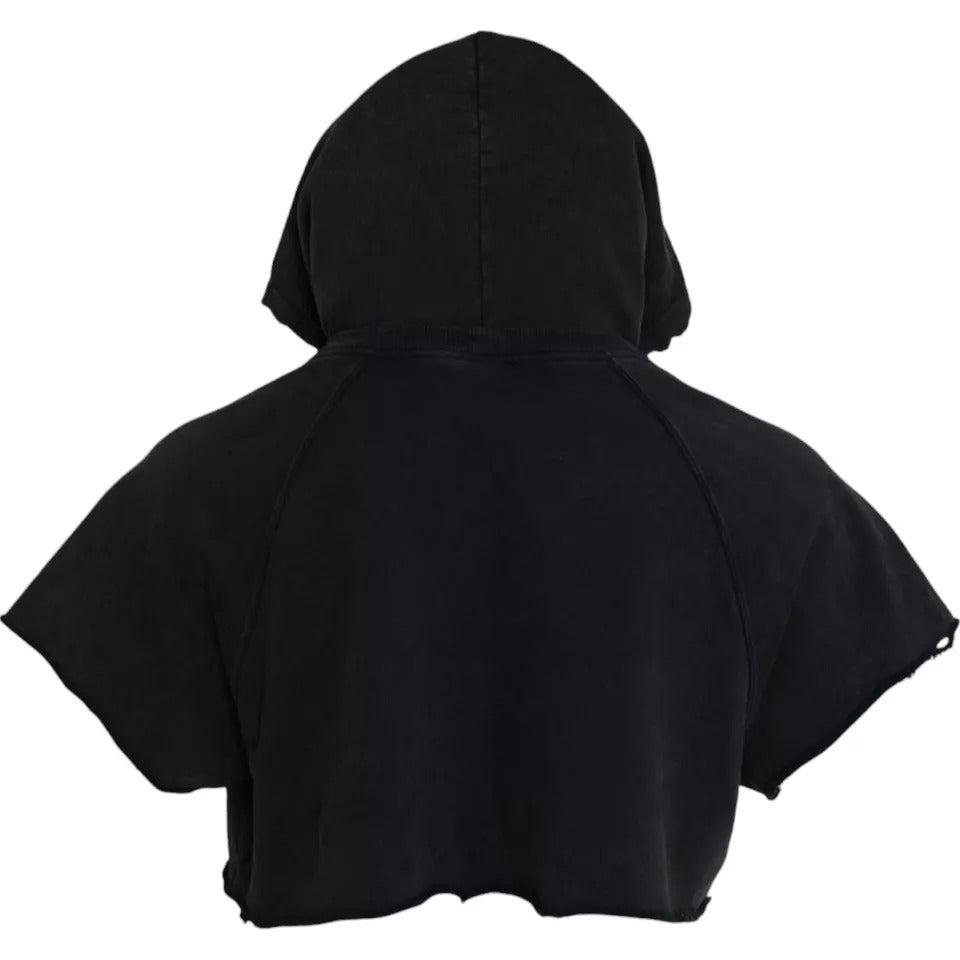 Schwarzes, kurzes T-Shirt aus Baumwolle mit Kapuze und kurzen Ärmeln